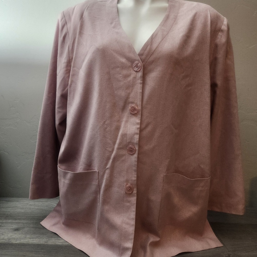 Norm Thompson 100% Silk Pink Blazer‎ Jacket Size 16 Double Vented Lagenlook